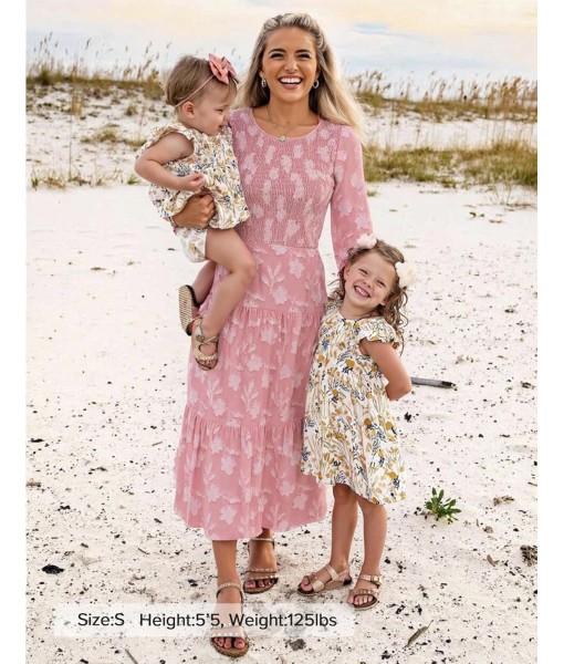 ZESICA Women's Fall Boho Floral Midi Dress 2025 Casual Long Sleeve Crewneck Flowy Wedding Guest Long Dresses