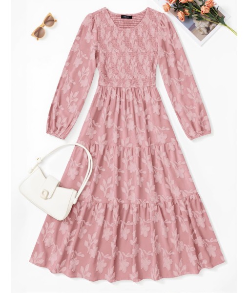 ZESICA Women's Fall Boho Floral Midi Dress 2025 Casual Long Sleeve Crewneck Flowy Wedding Guest Long Dresses