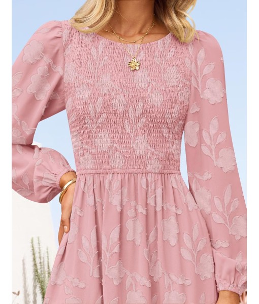 ZESICA Women's Fall Boho Floral Midi Dress 2025 Casual Long Sleeve Crewneck Flowy Wedding Guest Long Dresses