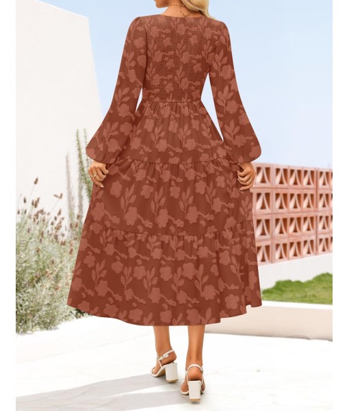 ZESICA Women's Fall Boho Floral Midi Dress 2025 Casual Long Sleeve Crewneck Flowy Wedding Guest Long Dresses