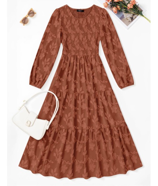 ZESICA Women's Fall Boho Floral Midi Dress 2025 Casual Long Sleeve Crewneck Flowy Wedding Guest Long Dresses