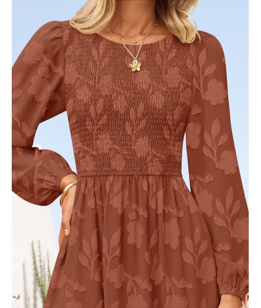ZESICA Women's Fall Boho Floral Midi Dress 2025 Casual Long Sleeve Crewneck Flowy Wedding Guest Long Dresses