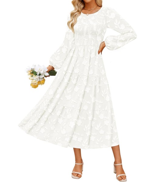 ZESICA Women's Fall Boho Floral Midi Dress 2025 Casual Long Sleeve Crewneck Flowy Wedding Guest Long Dresses