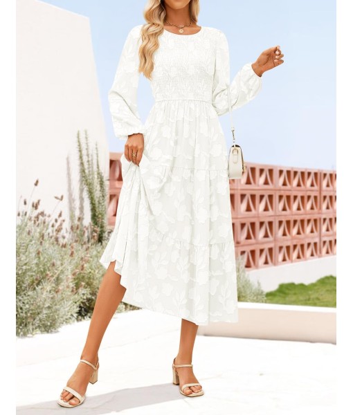 ZESICA Women's Fall Boho Floral Midi Dress 2025 Casual Long Sleeve Crewneck Flowy Wedding Guest Long Dresses