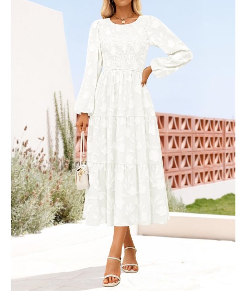 ZESICA Women's Fall Boho Floral Midi Dress 2025 Casual Long Sleeve Crewneck Flowy Wedding Guest Long Dresses