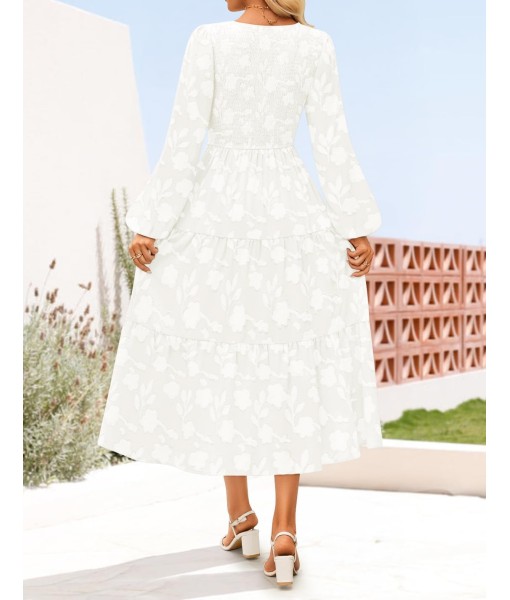 ZESICA Women's Fall Boho Floral Midi Dress 2025 Casual Long Sleeve Crewneck Flowy Wedding Guest Long Dresses