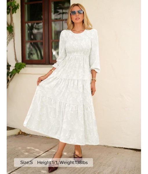 ZESICA Women's Fall Boho Floral Midi Dress 2025 Casual Long Sleeve Crewneck Flowy Wedding Guest Long Dresses