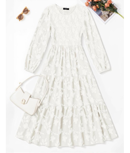 ZESICA Women's Fall Boho Floral Midi Dress 2025 Casual Long Sleeve Crewneck Flowy Wedding Guest Long Dresses