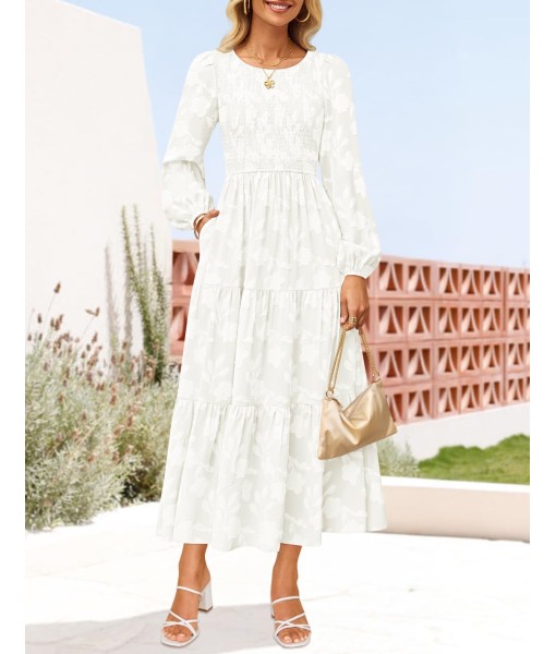 ZESICA Women's Fall Boho Floral Midi Dress 2025 Casual Long Sleeve Crewneck Flowy Wedding Guest Long Dresses