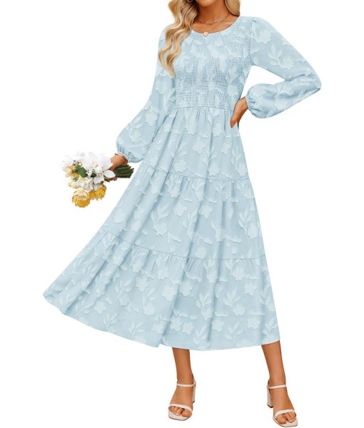 ZESICA Women's Fall Boho Floral Midi Dress 2025 Casual Long Sleeve Crewneck Flowy Wedding Guest Long Dresses