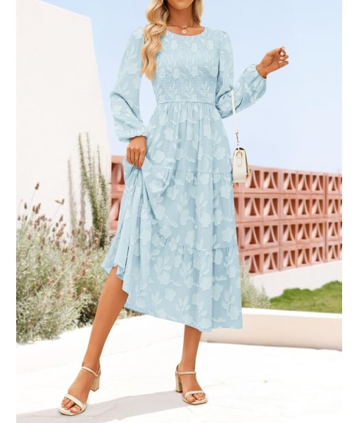 ZESICA Women's Fall Boho Floral Midi Dress 2025 Casual Long Sleeve Crewneck Flowy Wedding Guest Long Dresses