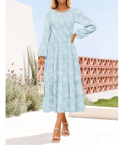ZESICA Women's Fall Boho Floral Midi Dress 2025 Casual Long Sleeve Crewneck Flowy Wedding Guest Long Dresses