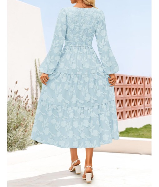 ZESICA Women's Fall Boho Floral Midi Dress 2025 Casual Long Sleeve Crewneck Flowy Wedding Guest Long Dresses