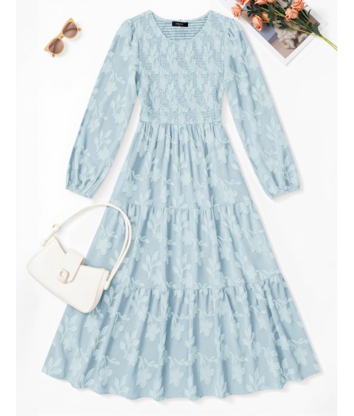 ZESICA Women's Fall Boho Floral Midi Dress 2025 Casual Long Sleeve Crewneck Flowy Wedding Guest Long Dresses