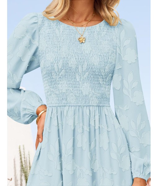 ZESICA Women's Fall Boho Floral Midi Dress 2025 Casual Long Sleeve Crewneck Flowy Wedding Guest Long Dresses