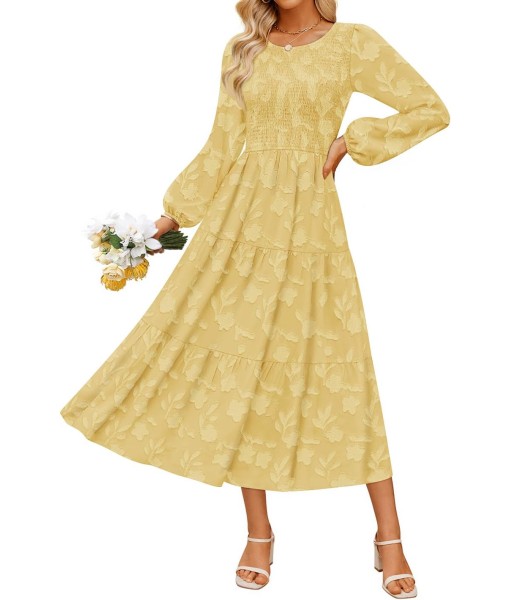 ZESICA Women's Fall Boho Floral Midi Dress 2025 Casual Long Sleeve Crewneck Flowy Wedding Guest Long Dresses