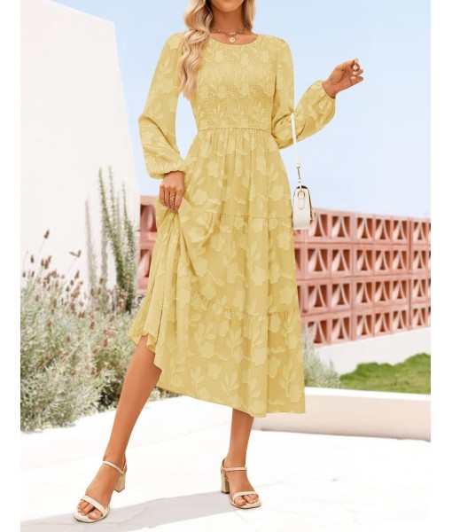 ZESICA Women's Fall Boho Floral Midi Dress 2025 Casual Long Sleeve Crewneck Flowy Wedding Guest Long Dresses