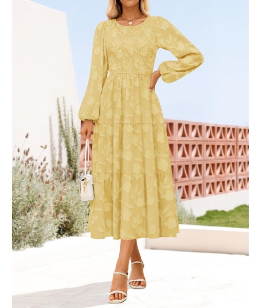 ZESICA Women's Fall Boho Floral Midi Dress 2025 Casual Long Sleeve Crewneck Flowy Wedding Guest Long Dresses