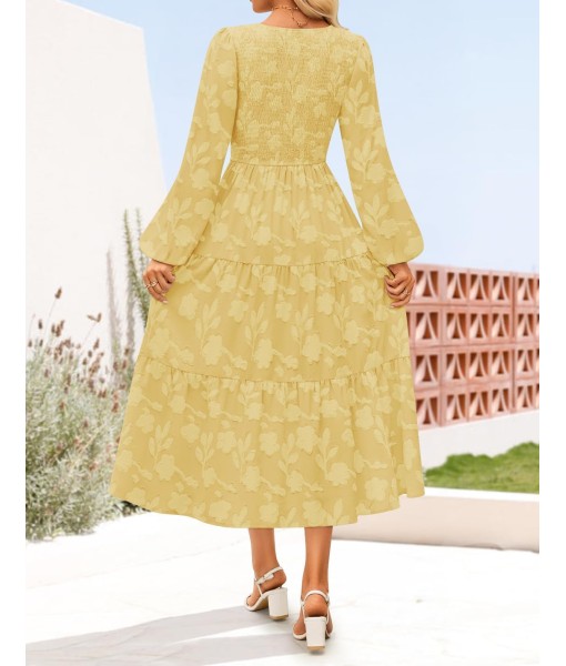 ZESICA Women's Fall Boho Floral Midi Dress 2025 Casual Long Sleeve Crewneck Flowy Wedding Guest Long Dresses