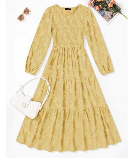 ZESICA Women's Fall Boho Floral Midi Dress 2025 Casual Long Sleeve Crewneck Flowy Wedding Guest Long Dresses