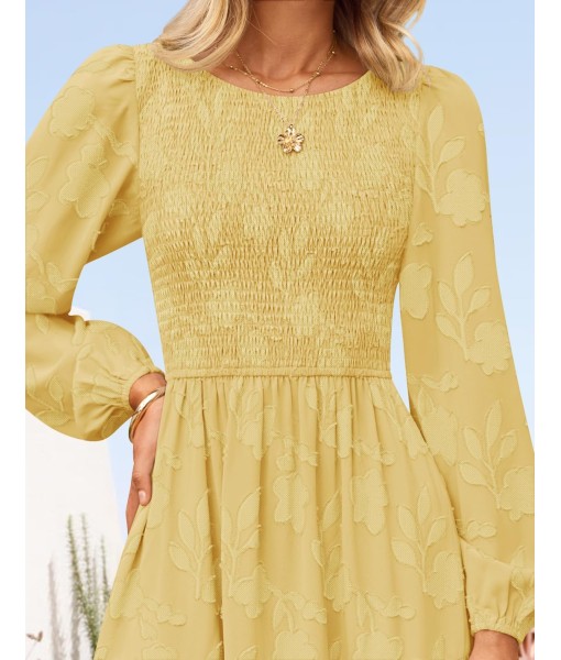 ZESICA Women's Fall Boho Floral Midi Dress 2025 Casual Long Sleeve Crewneck Flowy Wedding Guest Long Dresses