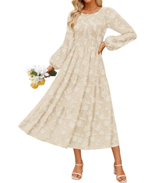 ZESICA Women's Fall Boho Floral Midi Dress 2025 Casual Long Sleeve Crewneck Flowy Wedding Guest Long Dresses