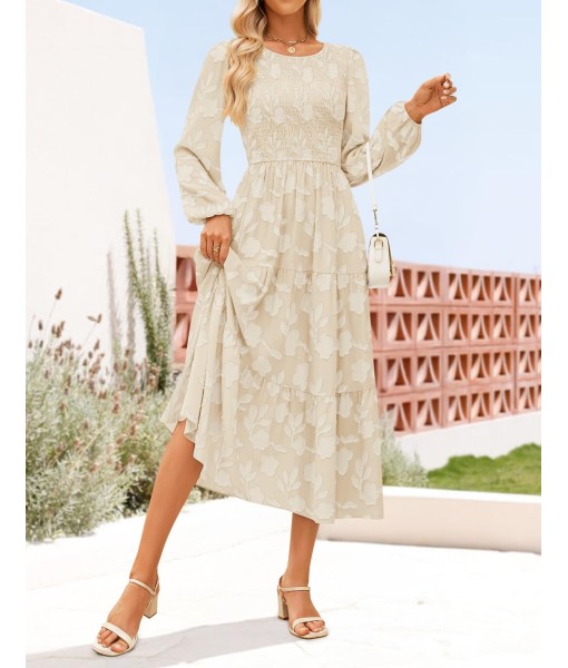 ZESICA Women's Fall Boho Floral Midi Dress 2025 Casual Long Sleeve Crewneck Flowy Wedding Guest Long Dresses