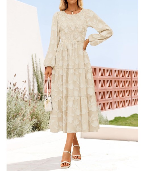 ZESICA Women's Fall Boho Floral Midi Dress 2025 Casual Long Sleeve Crewneck Flowy Wedding Guest Long Dresses