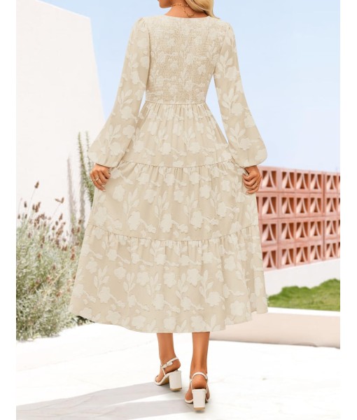 ZESICA Women's Fall Boho Floral Midi Dress 2025 Casual Long Sleeve Crewneck Flowy Wedding Guest Long Dresses