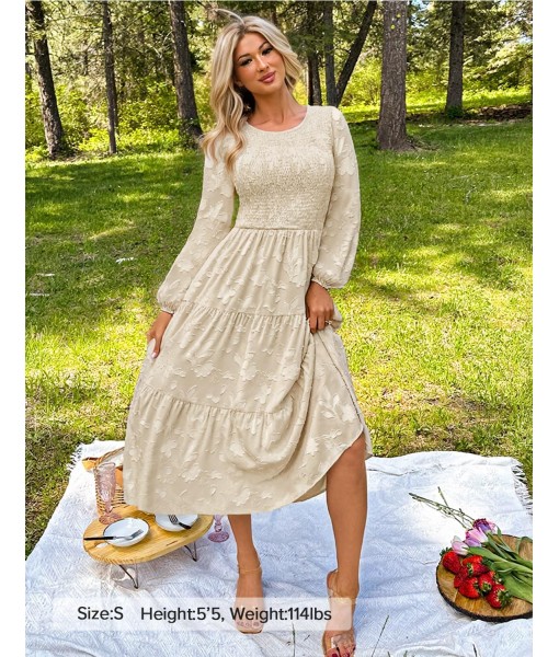 ZESICA Women's Fall Boho Floral Midi Dress 2025 Casual Long Sleeve Crewneck Flowy Wedding Guest Long Dresses