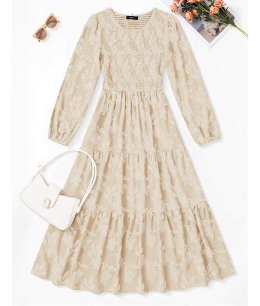 ZESICA Women's Fall Boho Floral Midi Dress 2025 Casual Long Sleeve Crewneck Flowy Wedding Guest Long Dresses