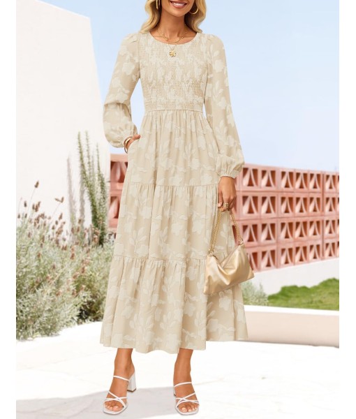 ZESICA Women's Fall Boho Floral Midi Dress 2025 Casual Long Sleeve Crewneck Flowy Wedding Guest Long Dresses
