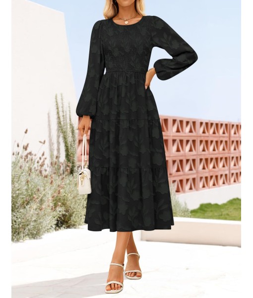 ZESICA Women's Fall Boho Floral Midi Dress 2025 Casual Long Sleeve Crewneck Flowy Wedding Guest Long Dresses
