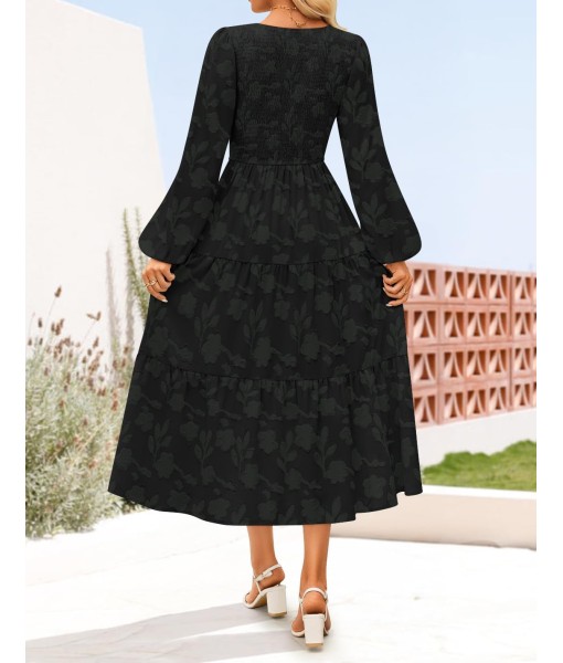 ZESICA Women's Fall Boho Floral Midi Dress 2025 Casual Long Sleeve Crewneck Flowy Wedding Guest Long Dresses