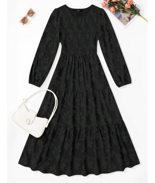 ZESICA Women's Fall Boho Floral Midi Dress 2025 Casual Long Sleeve Crewneck Flowy Wedding Guest Long Dresses
