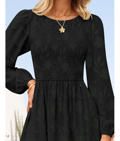 ZESICA Women's Fall Boho Floral Midi Dress 2025 Casual Long Sleeve Crewneck Flowy Wedding Guest Long Dresses