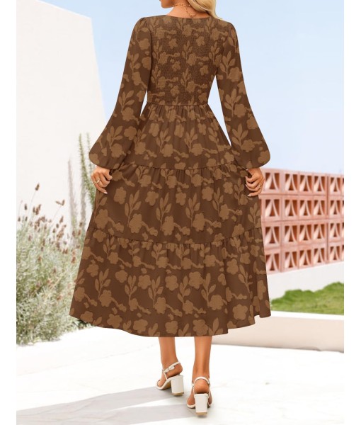 ZESICA Women's Fall Boho Floral Midi Dress 2025 Casual Long Sleeve Crewneck Flowy Wedding Guest Long Dresses
