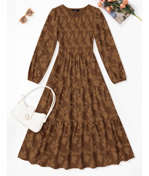 ZESICA Women's Fall Boho Floral Midi Dress 2025 Casual Long Sleeve Crewneck Flowy Wedding Guest Long Dresses