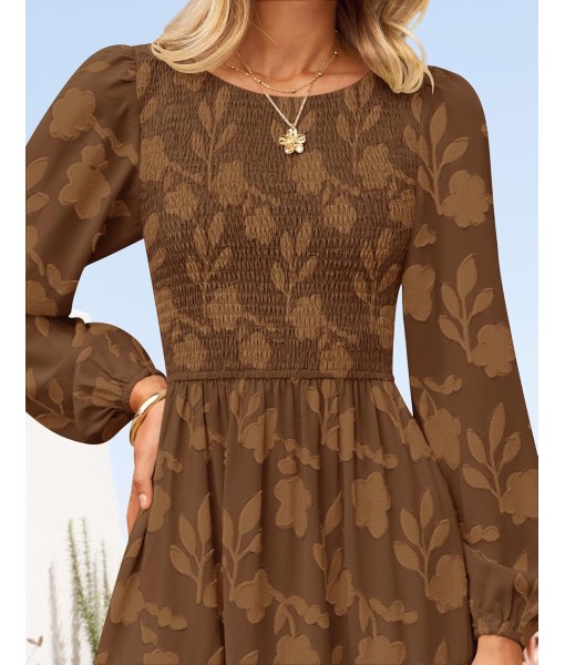 ZESICA Women's Fall Boho Floral Midi Dress 2025 Casual Long Sleeve Crewneck Flowy Wedding Guest Long Dresses