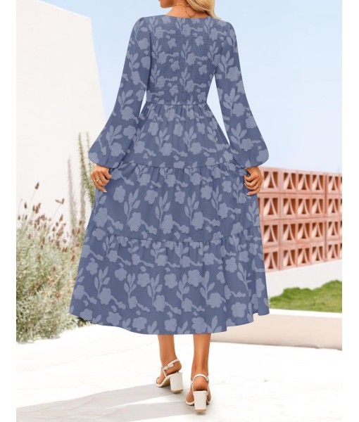 ZESICA Women's Fall Boho Floral Midi Dress 2025 Casual Long Sleeve Crewneck Flowy Wedding Guest Long Dresses