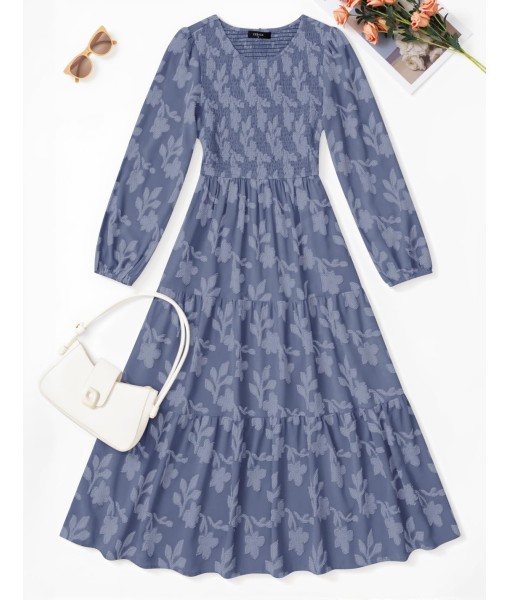 ZESICA Women's Fall Boho Floral Midi Dress 2025 Casual Long Sleeve Crewneck Flowy Wedding Guest Long Dresses