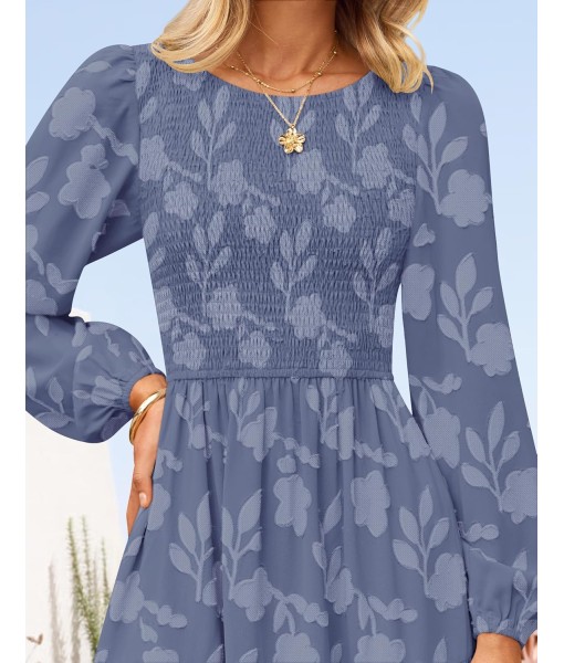 ZESICA Women's Fall Boho Floral Midi Dress 2025 Casual Long Sleeve Crewneck Flowy Wedding Guest Long Dresses