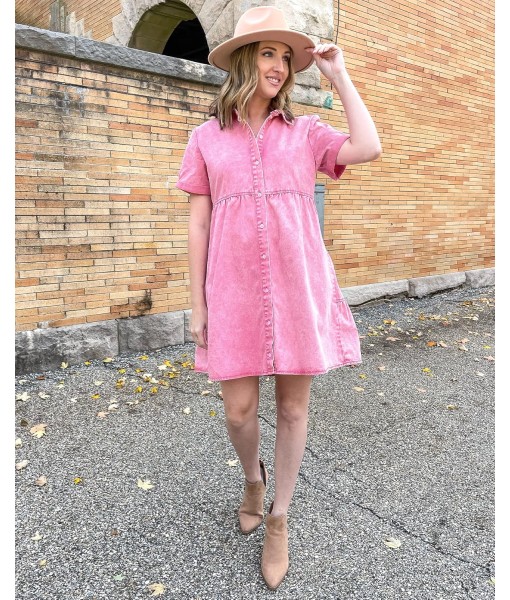 GRAPENT Denim Dress for Women Babydoll Tiered Short Sleeve Button Down Jean Shirt Dresses