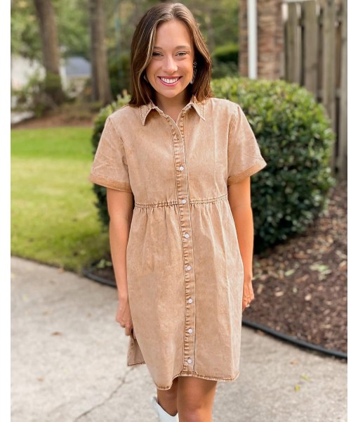 GRAPENT Denim Dress for Women Babydoll Tiered Short Sleeve Button Down Jean Shirt Dresses