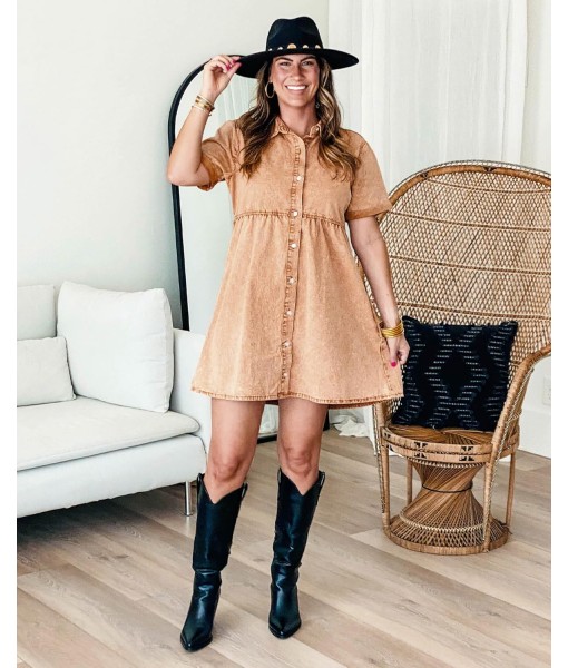 GRAPENT Denim Dress for Women Babydoll Tiered Short Sleeve Button Down Jean Shirt Dresses