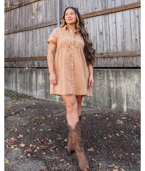 GRAPENT Denim Dress for Women Babydoll Tiered Short Sleeve Button Down Jean Shirt Dresses