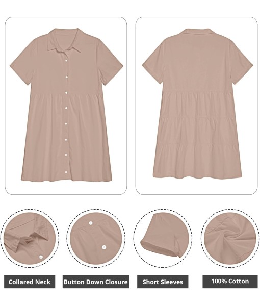 GRAPENT Denim Dress for Women Babydoll Tiered Short Sleeve Button Down Jean Shirt Dresses