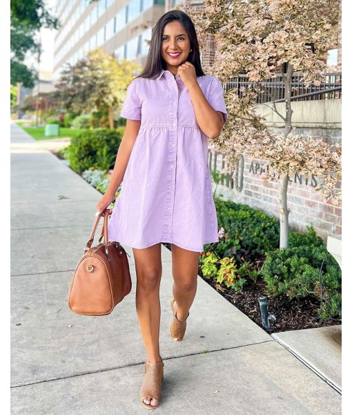 GRAPENT Denim Dress for Women Babydoll Tiered Short Sleeve Button Down Jean Shirt Dresses