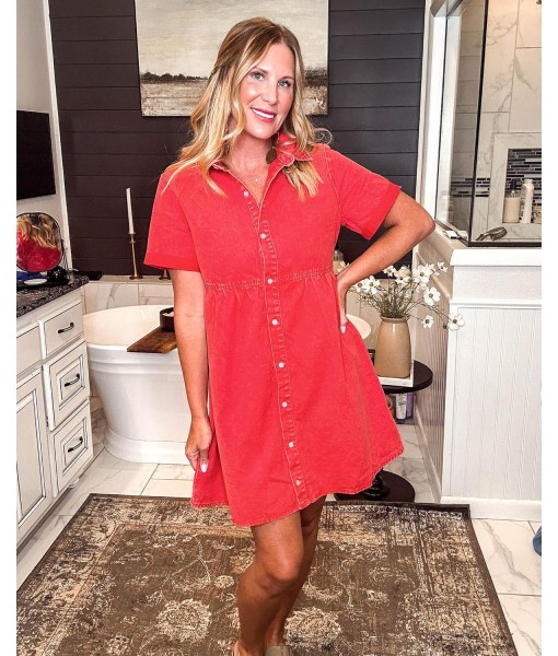 GRAPENT Denim Dress for Women Babydoll Tiered Short Sleeve Button Down Jean Shirt Dresses