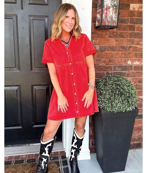 GRAPENT Denim Dress for Women Babydoll Tiered Short Sleeve Button Down Jean Shirt Dresses